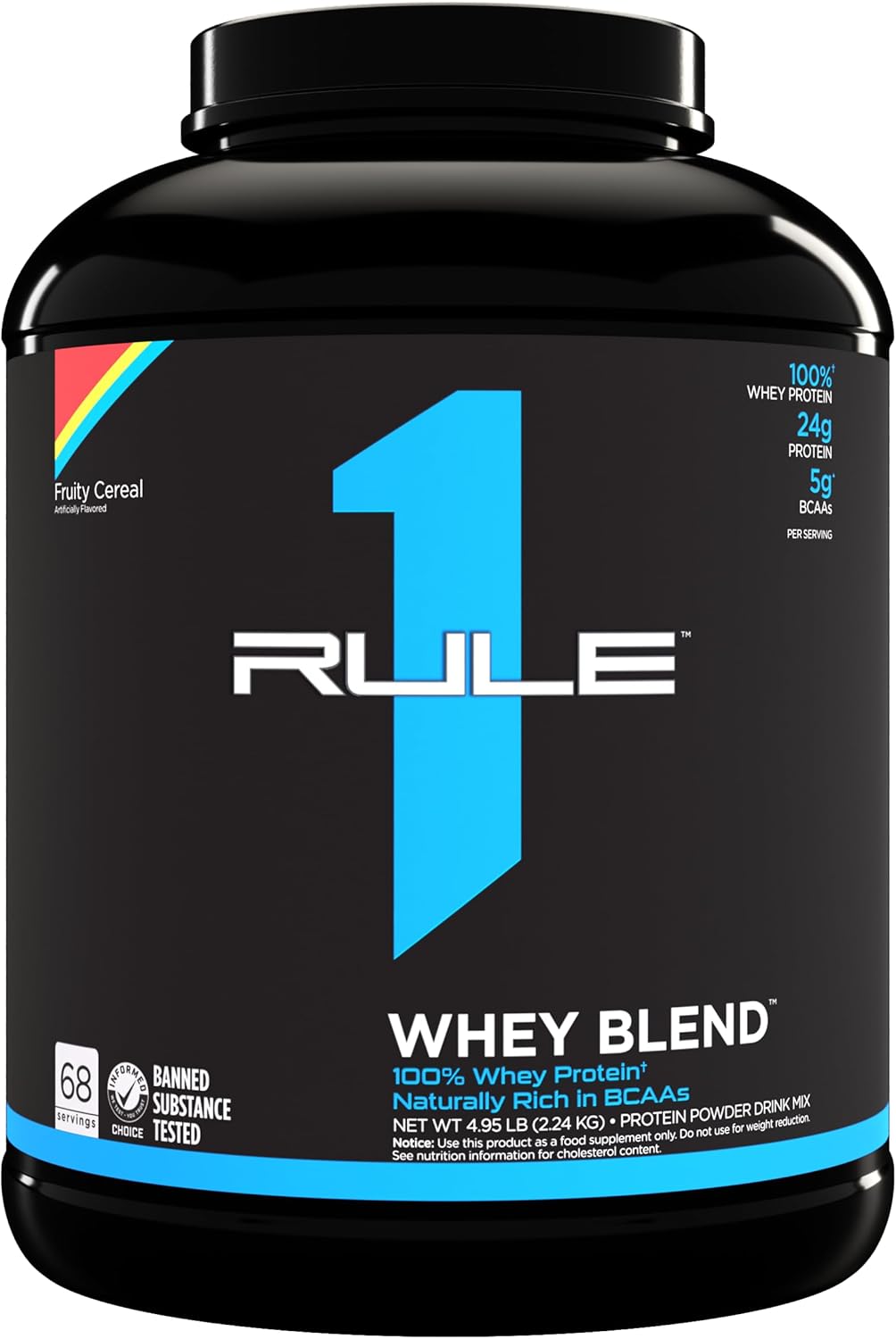 Rule 1 Proteins R1 Whey Blend Fruity Cereal - 5lbs, 24g Fast-Acting Whey Protein with EAAs and BCAAs