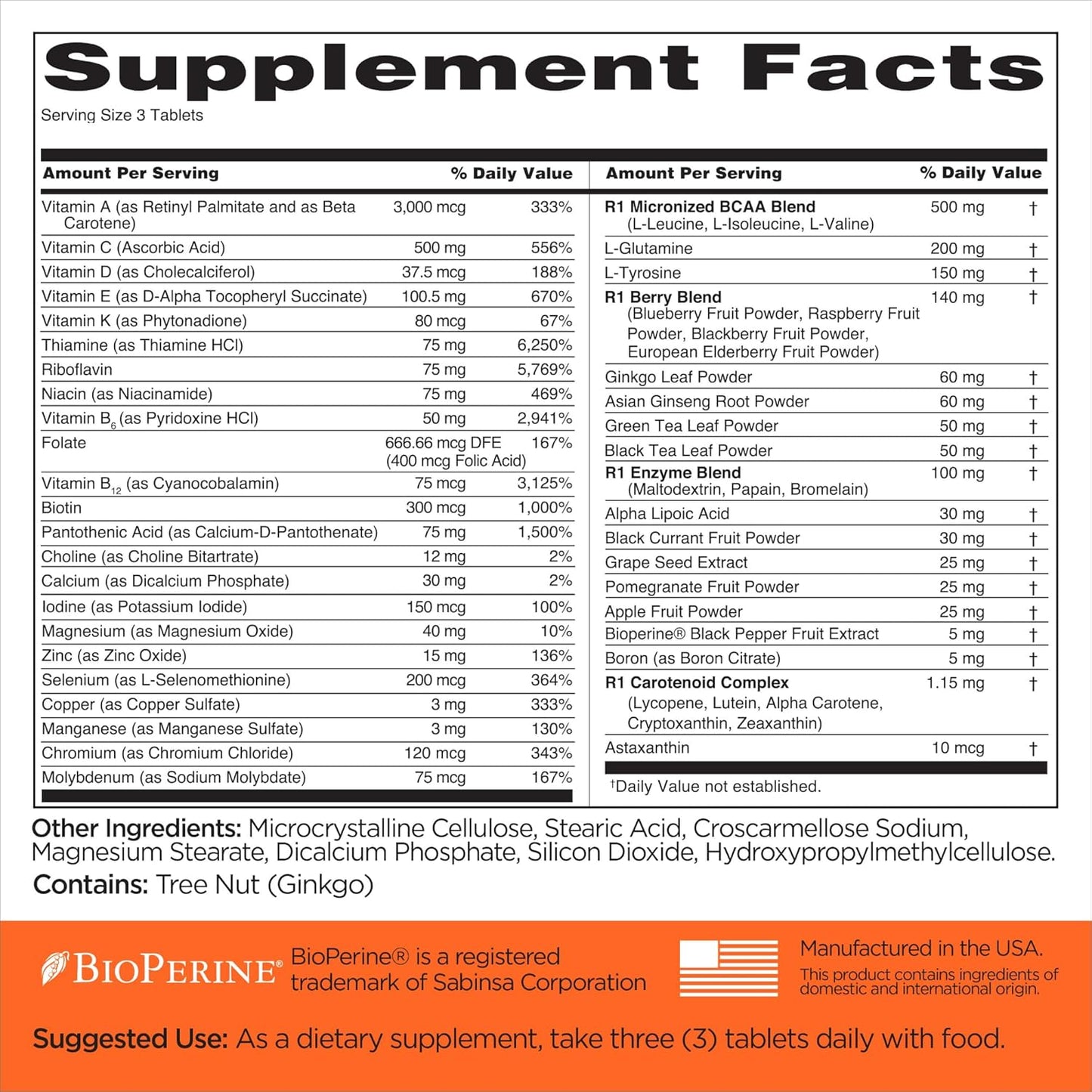 Rule 1 R1 Men’s Train Daily Sports Multivitamin Tablets - Amino Acids, Antioxidants, Enzymes & Superfoods