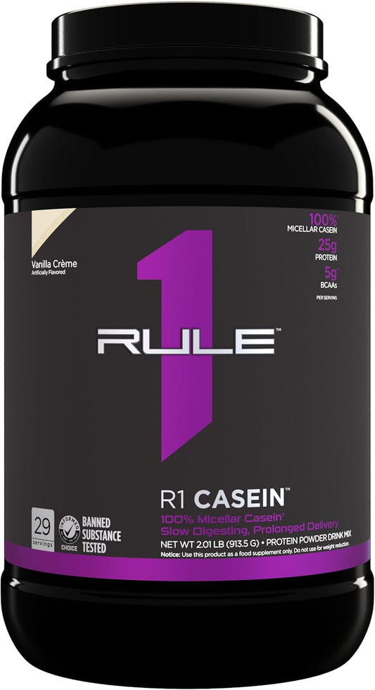 Rule One Proteins Casein - 25g Slow-Release Protein for Muscle Recovery, Premium Micellar Casein, Sustained Amino Acid Delivery, Overnight Muscle Nourishment (2lb, Vanilla Crème)