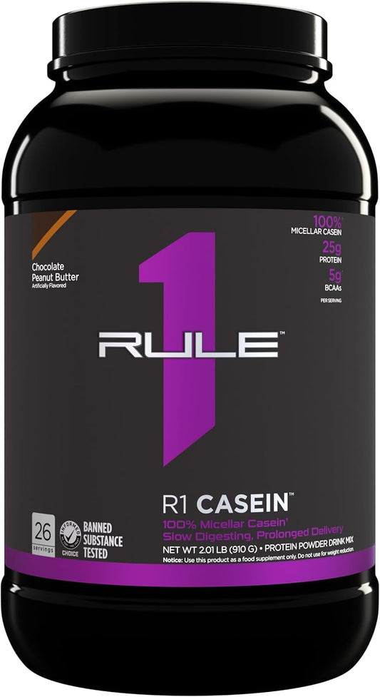 Rule One Proteins Casein - Premium Micellar Slow-Release Protein, 25g for Overnight Muscle Recovery (2lb, Chocolate Peanut Butter)