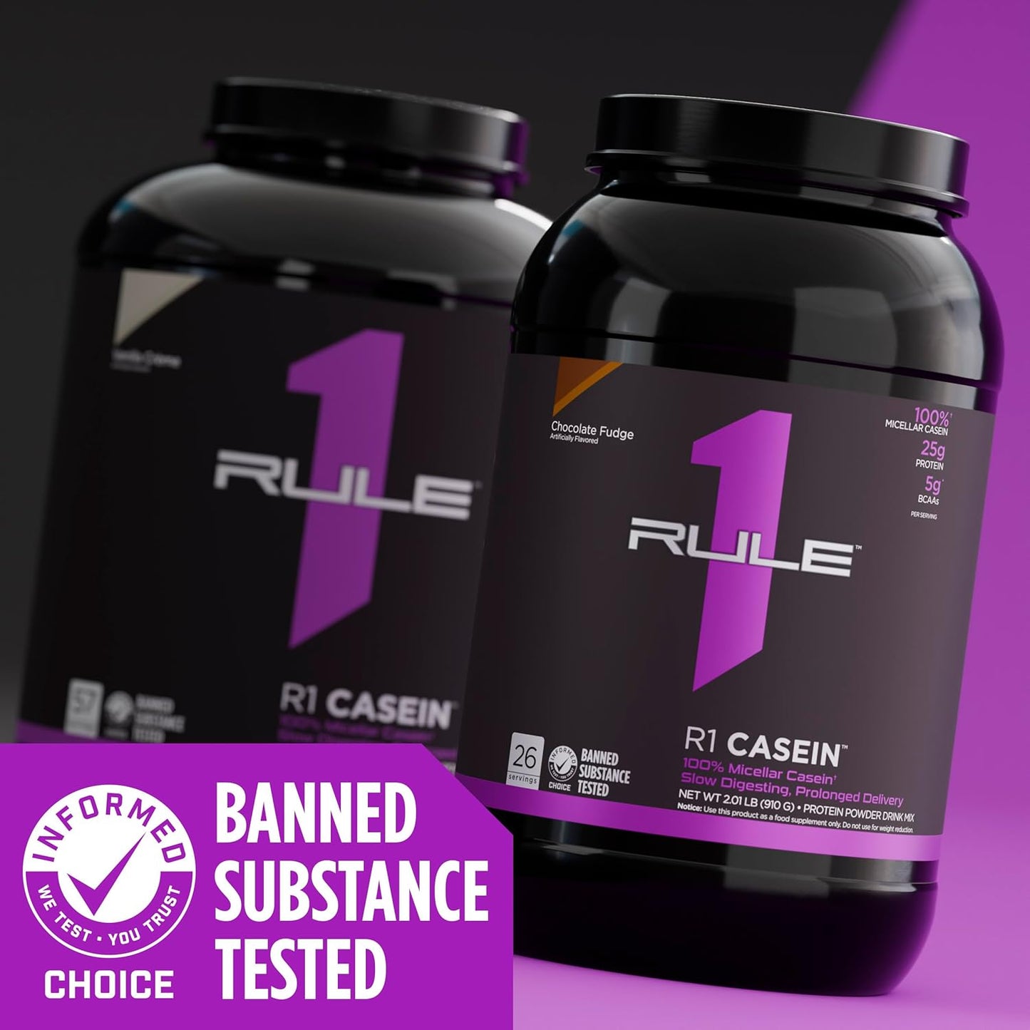 Rule One Proteins Casein - Premium Micellar Slow-Release Protein, 25g for Overnight Muscle Recovery (2lb, Chocolate Peanut Butter)