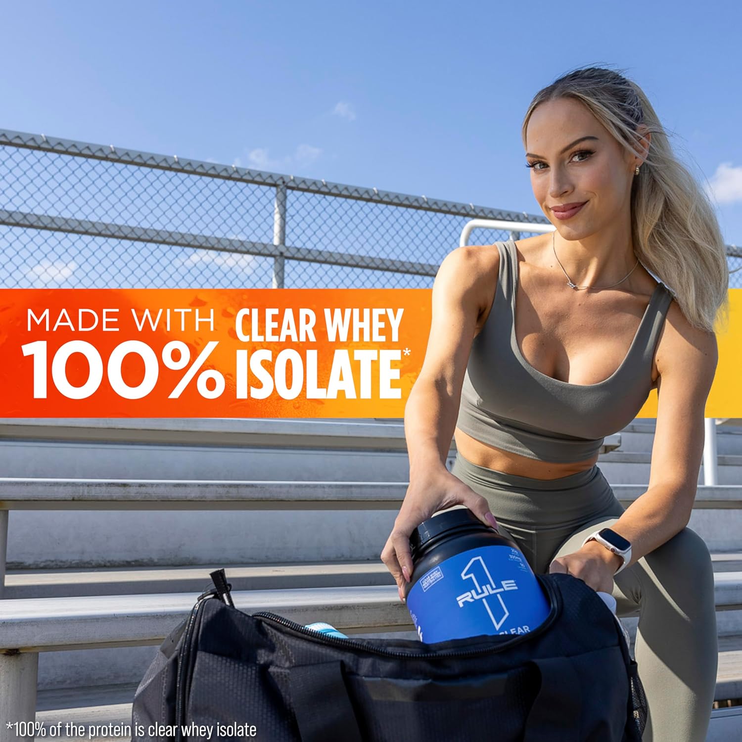 Rule One Proteins Clear Isolate Peach Mango Flavor - 20g All-Whey Isolate Protein with Electrolytes, 9g EAAs, 90 Calories - Light and Refreshing