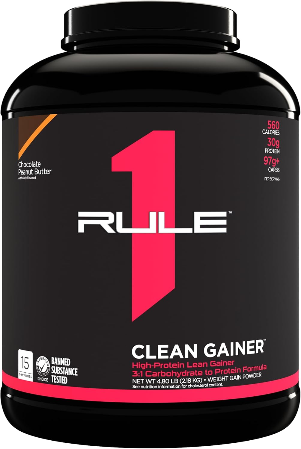 Rule One Proteins R1 Clean Gainer - High-Protein Lean Gain Formula with 560 Calories, 30g Protein, 90g Carbs, 6g Fat - Chocolate Peanut Butter Flavor