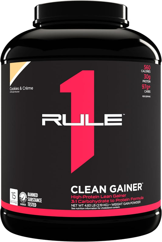 Rule One Proteins R1 Clean Gainer Cookies & Crème - High-Protein Lean Gain Formula with 560 Calories, 30g Protein, 90g Carbs, Under 6g Fat - 15 Servings