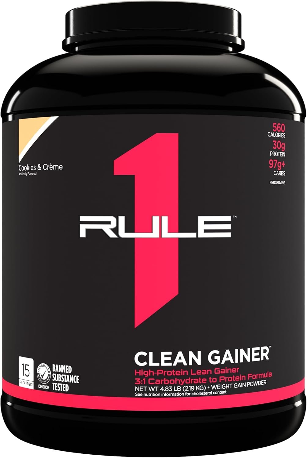 Rule One Proteins R1 Clean Gainer Cookies & Crème - High-Protein Lean Gain Formula with 560 Calories, 30g Protein, 90g Carbs, Under 6g Fat - 15 Servings