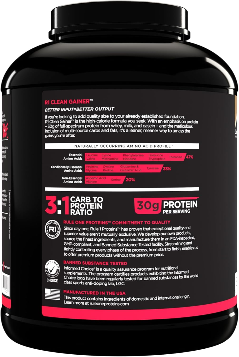 Rule One Proteins R1 Clean Gainer Cookies & Crème - High-Protein Lean Gain Formula with 560 Calories, 30g Protein, 90g Carbs, Under 6g Fat - 15 Servings