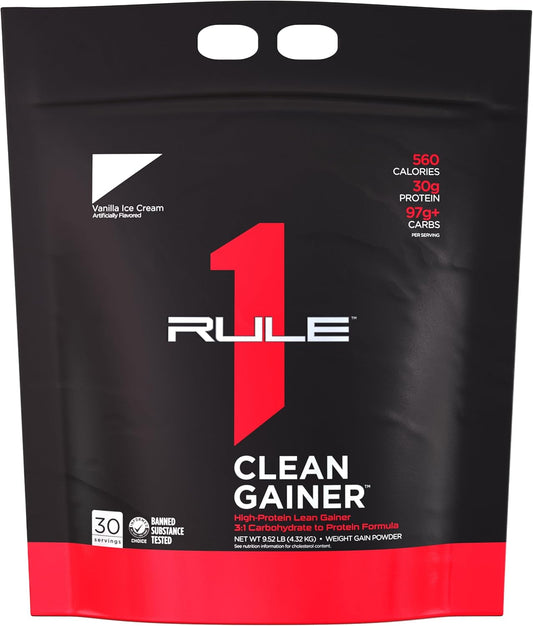 Rule One Proteins R1 Clean Gainer Vanilla Crème - High-Protein Lean Gain Formula with 560 Calories, 30g Protein, 90g Carbs, Low Fat - 30 Servings