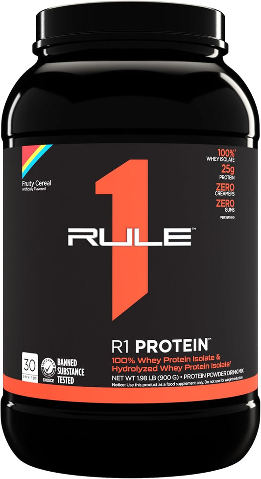 Rule One Proteins R1 Protein - 25g Fast-Acting Isolate & Hydrolysate Powder with 6g BCAAs (Fruity Cereal, 2lbs)