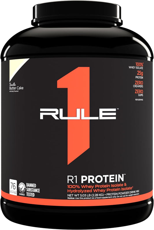 Rule One Proteins R1 Protein - 25g Fast-Acting Isolate & Hydrolysate Powder (5lb, Vanilla Butter Cake)
