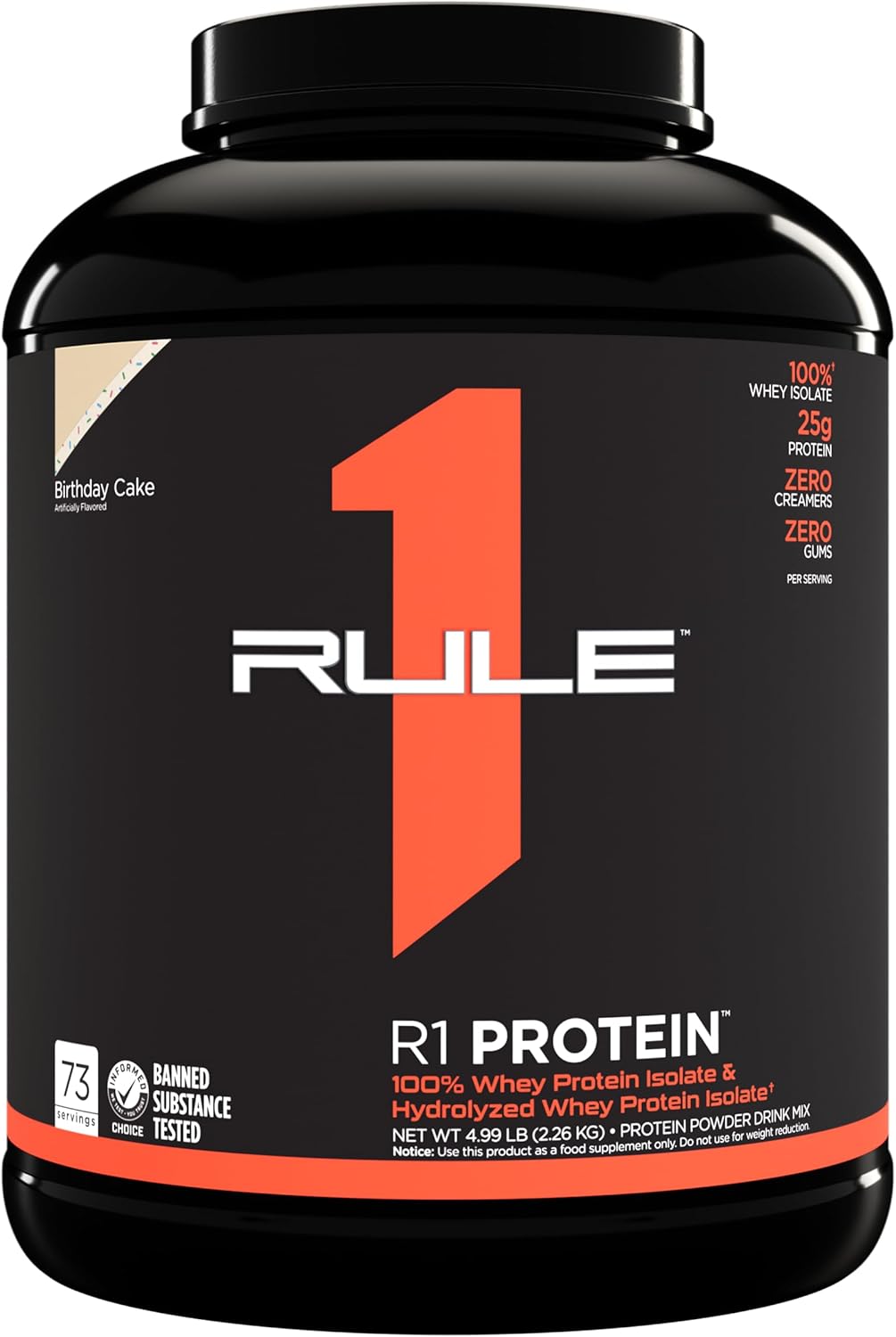 Rule One Proteins R1 Protein - Birthday Cake Flavor, 5lb Tub of 25g Fast-Acting Isolate and Hydrolysate Protein Powder with 6g BCAAs