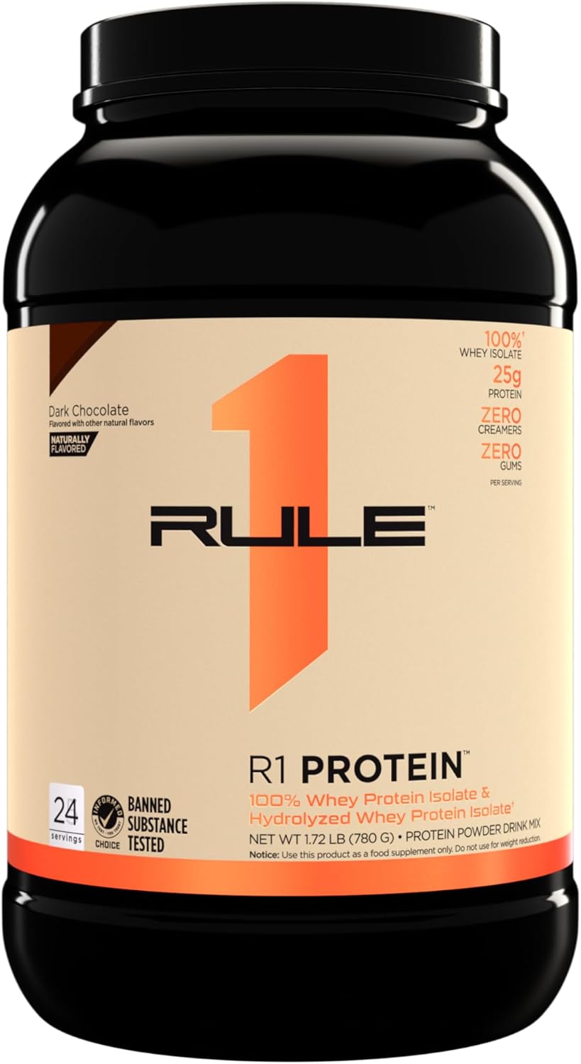 Rule One Proteins R1 Protein - Dark Chocolate Flavor, 1.7 lbs - Whey Isolate Protein Powder with 25g Protein & 6g BCAAs