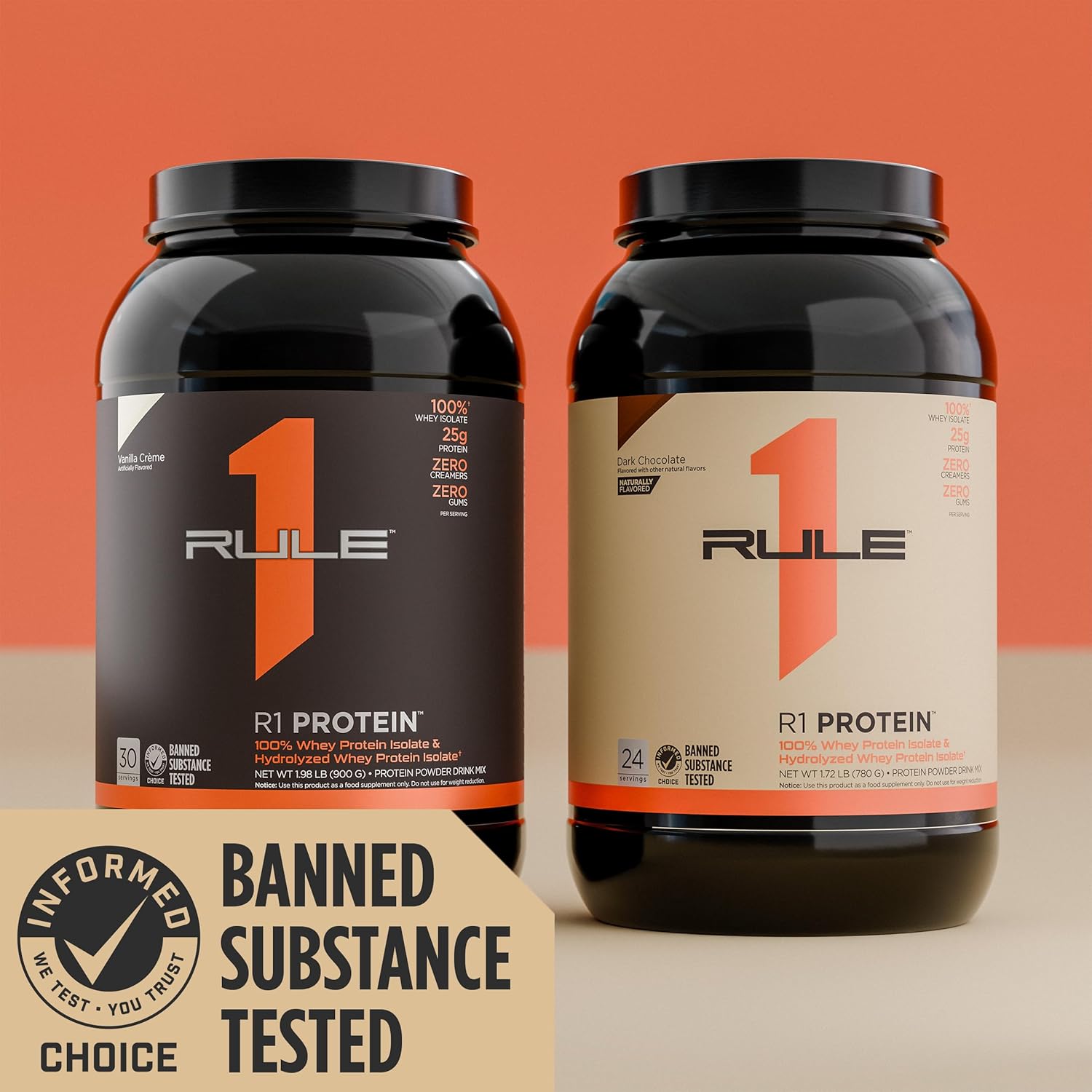 Rule One Proteins R1 Protein - Dark Chocolate Flavor, 1.7 lbs - Whey Isolate Protein Powder with 25g Protein & 6g BCAAs