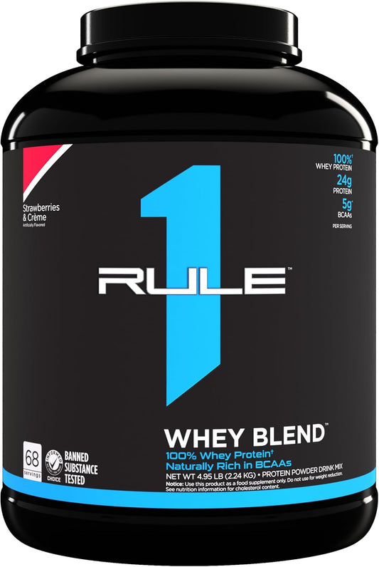 Rule One Proteins R1 Whey Blend - Strawberries & Crème, 24g Fast-Acting Whey Protein, EAAs and BCAAs, 5lbs