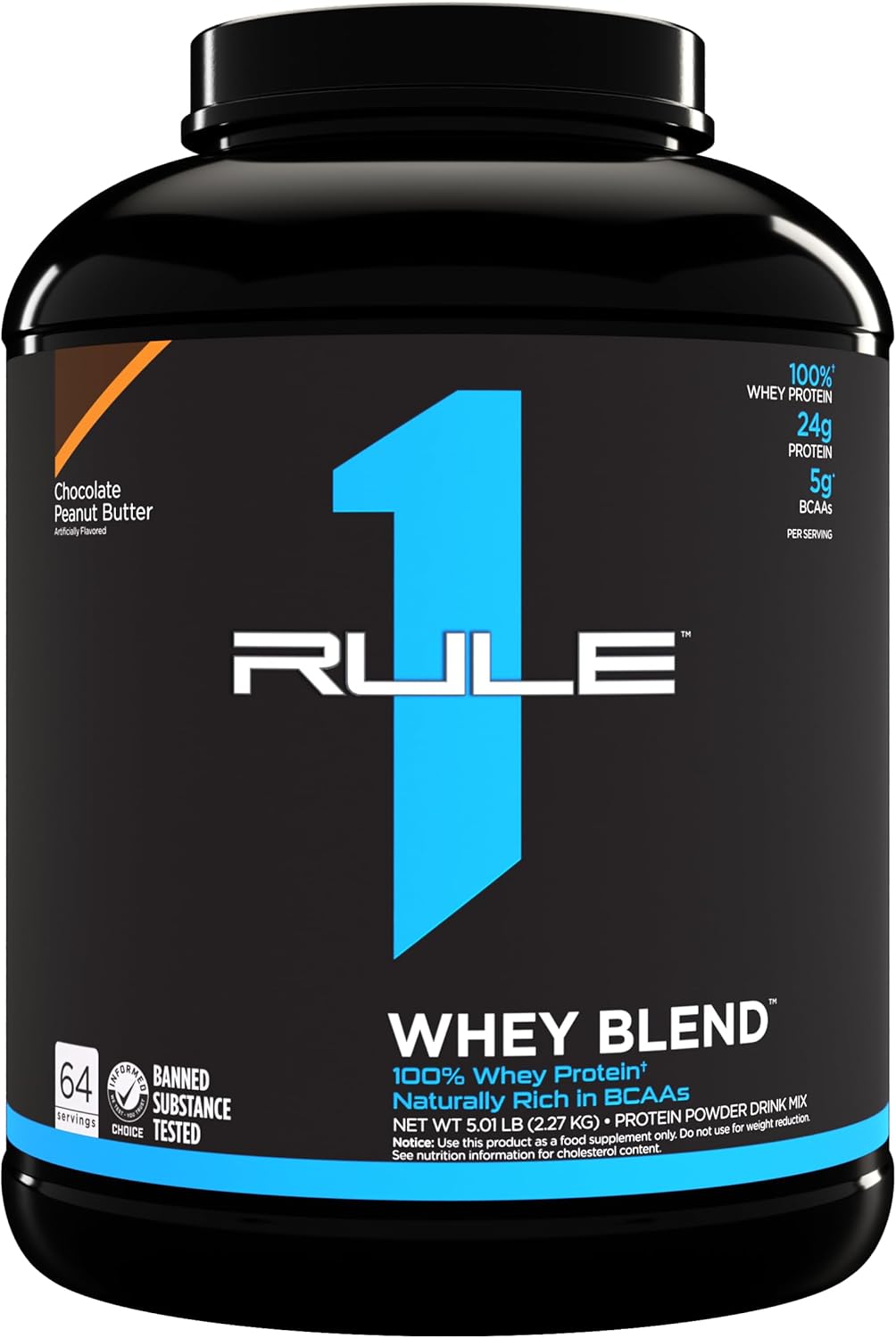 Rule One Proteins R1 Whey Blend Chocolate Peanut Butter 5lbs - 24g Fast-Acting Whey Protein Concentrates, Isolates, Hydrolysates - EAAs, BCAAs