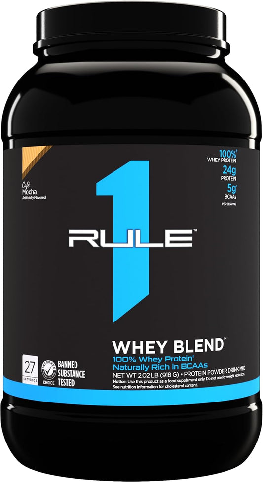 Rule One Proteins Whey Blend - Café Mocha, 24g Fast-Acting Whey Protein with EAAs and BCAAs, 2lbs