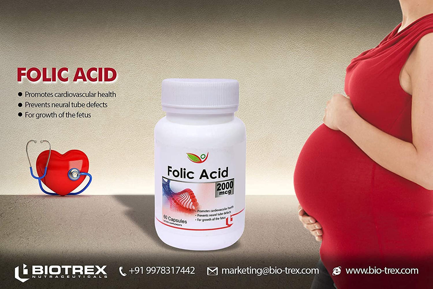 RUP Biotrex Nutraceuticals Folic Acid 2000mcg - 120 Capsules Total