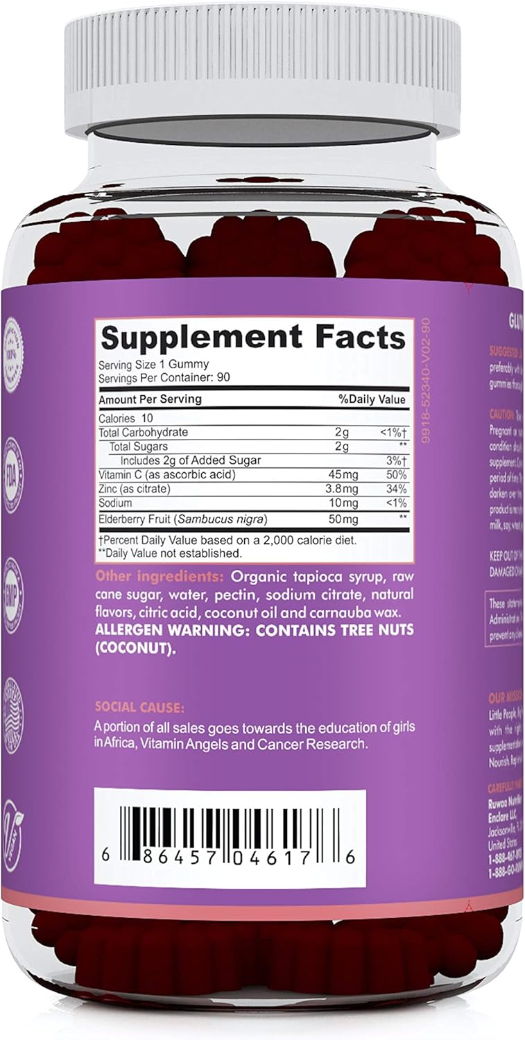RUWAA NUTRITION Kids Immune Support Bundle: Elderberry Gummies, Zinc, Vitamin C for Healthy Bones, Brain, Lungs, Skin | Vegan, Gluten Free, Non-GMO (2)
