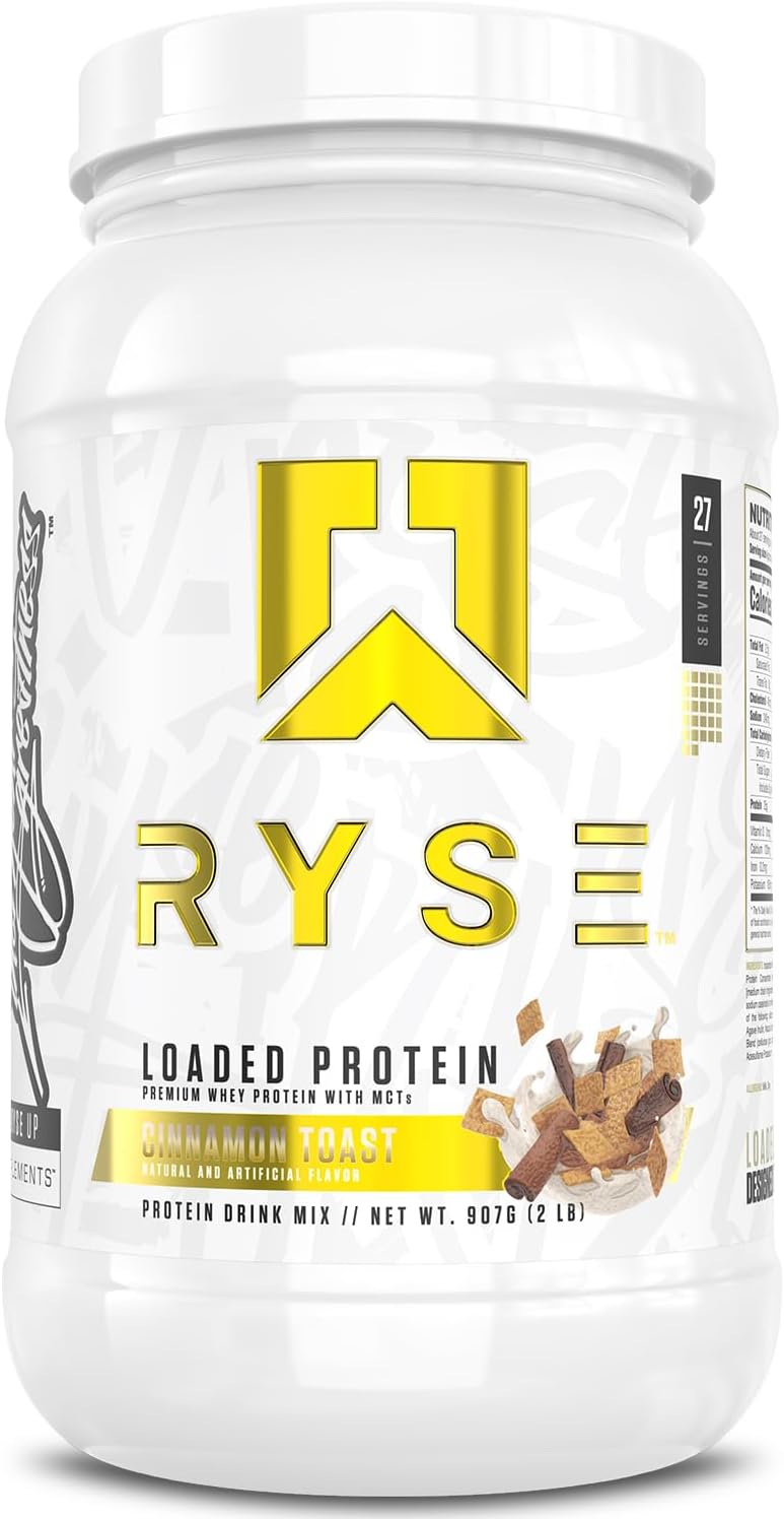 RYSE Loaded Protein Powder with 25g Whey Protein, Prebiotic Fiber, MCTs - Cinnamon Toast Flavor - 27 Servings