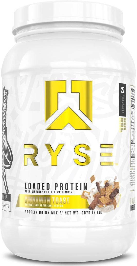 RYSE Loaded Protein Powder with 25g Whey Protein, Prebiotic Fiber, MCTs - Cinnamon Toast Flavor - 27 Servings