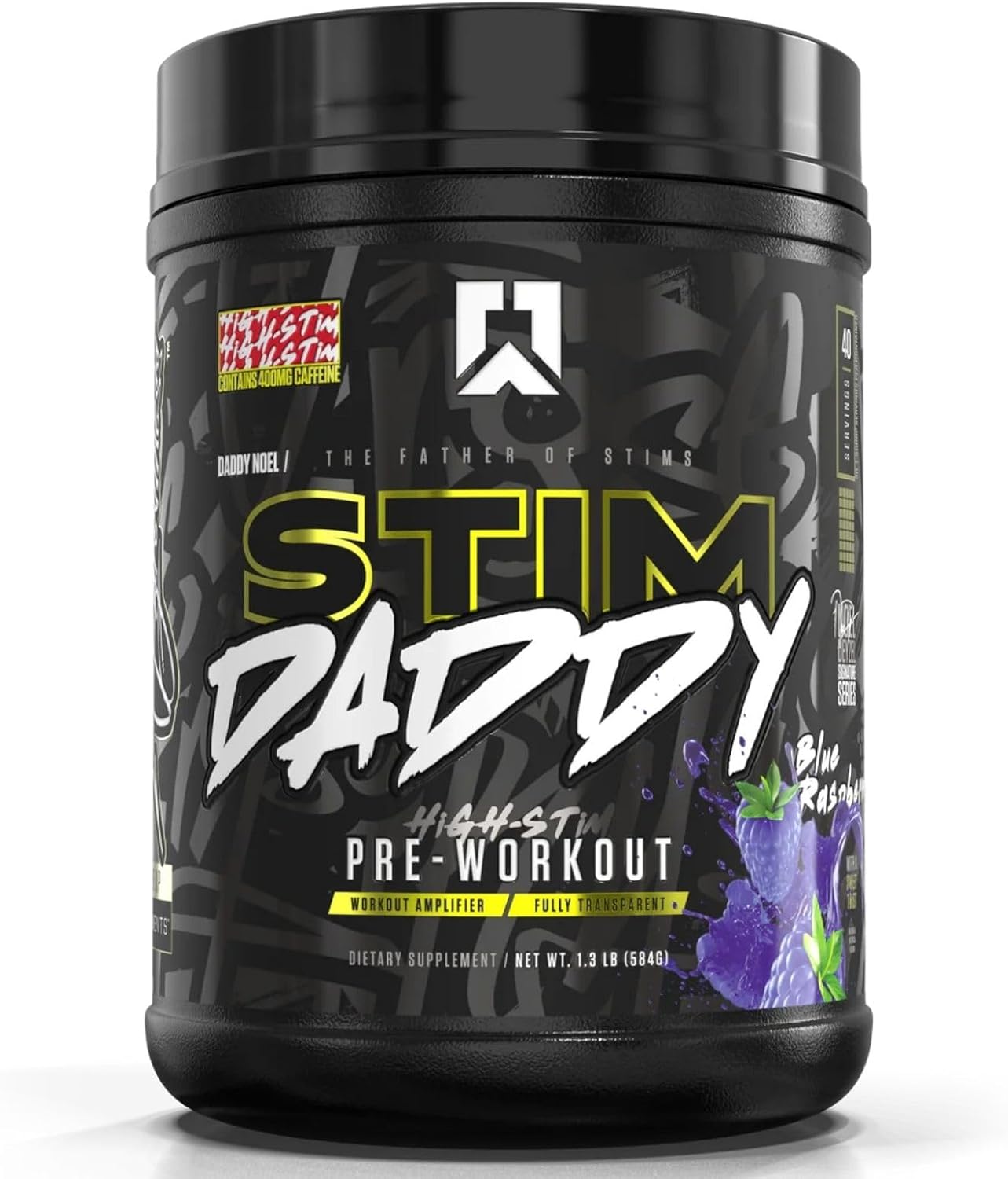 RYSE Up Supplements Stim Daddy Pre Workout - High Stimulant Formula with 400mg Caffeine - Blue Raspberry Flavor - 40 Servings