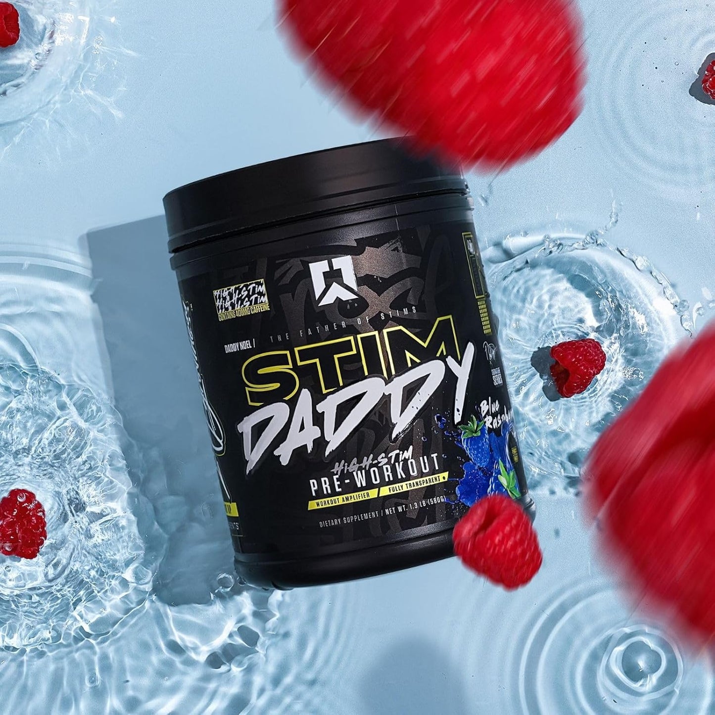 RYSE Up Supplements Stim Daddy Pre Workout - High Stimulant Formula with 400mg Caffeine - Blue Raspberry Flavor - 40 Servings