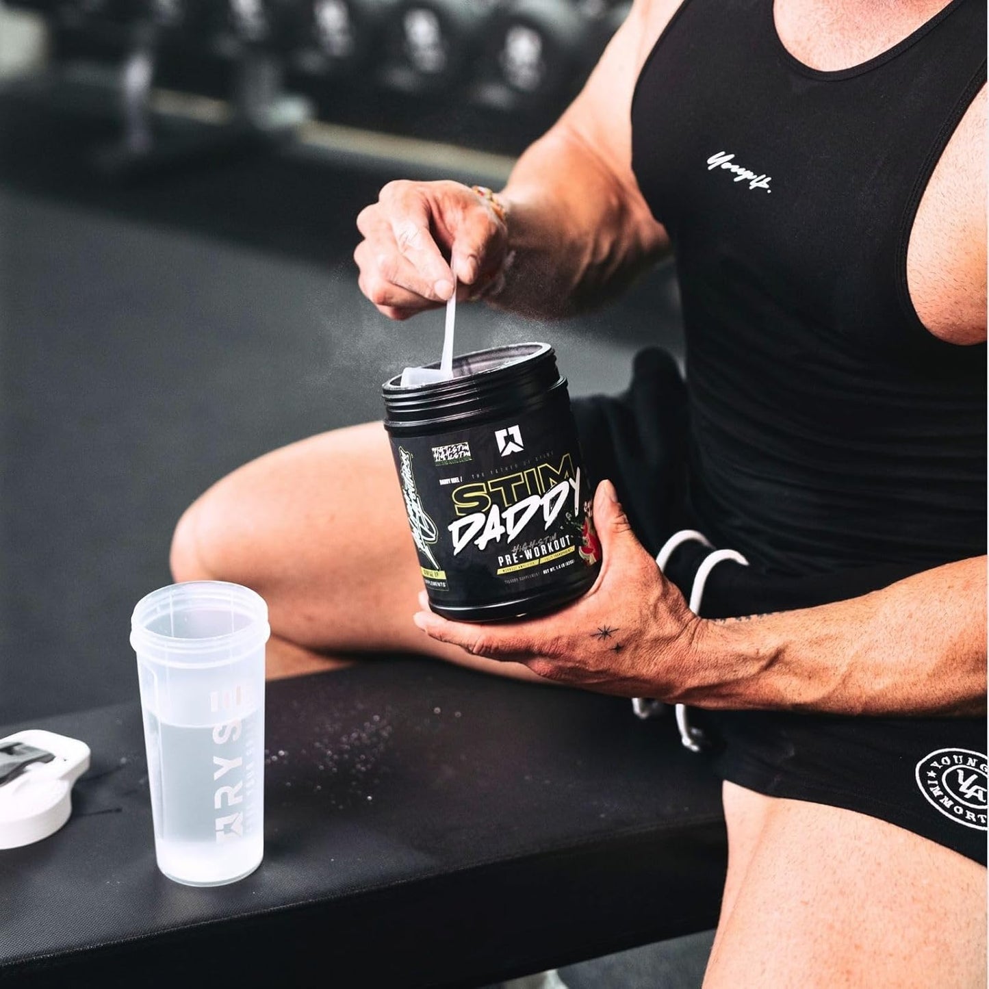 RYSE Up Supplements Stim Daddy Pre Workout - High Stimulant Formula with 400mg Caffeine - Blue Raspberry Flavor - 40 Servings