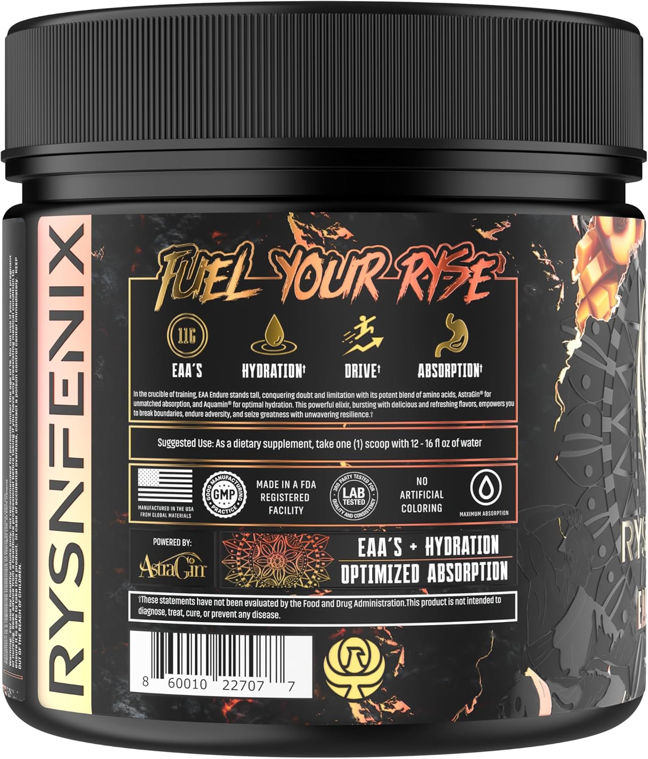 RysnFenix EAA Endure - 11g EAA + BCAA with Astragin and Black Pepper Extract for Improved Amino Acid Absorption and Aquamin Electrolytes for Hydration | Mango Peach Tea Flavor | 25 Servings