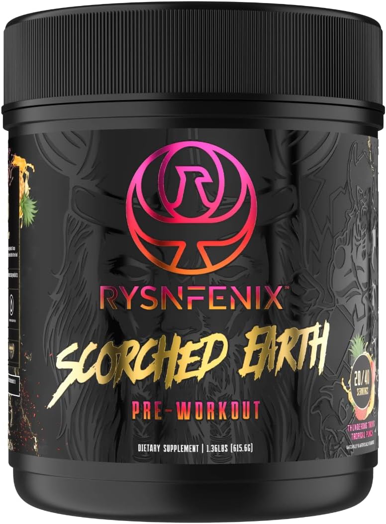 RysnFenix Scorched Earth Pre Workout Powder - Tropical Punch Flavor for Enhanced Energy and Focus, Dual-Source Caffeine and Nootropics Formula