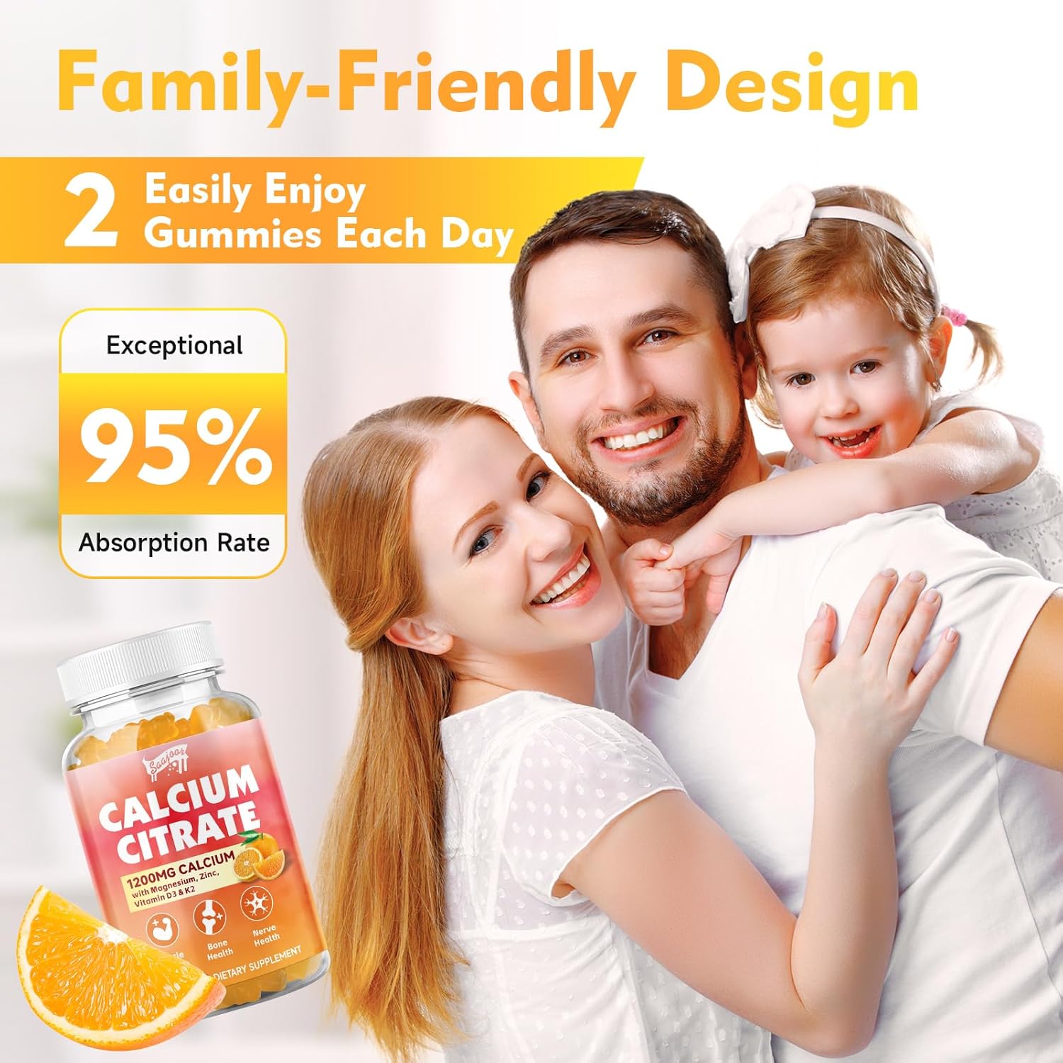 Saajoor Calcium Citrate Gummies 1200mg with Vitamin D3, K2, Magnesium & Zinc - Bone, Muscle & Joint Support, Immunity & Memory - 120 Count