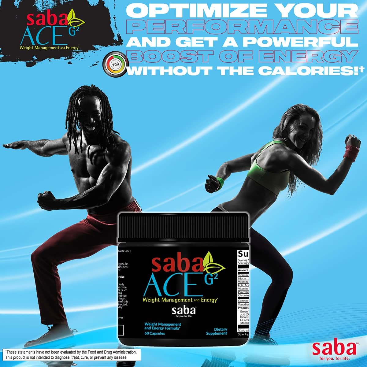 Saba ACE G2 Thermogenic Energy Burn Supplement with Capsimax, CarnoSyn, BioPerine for Men & Women - 60 Capsules