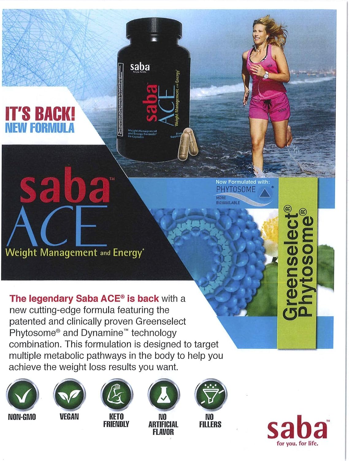 Saba ACE™ Weight Management Capsules for Women and Men- Suppress Hunger, Boost Energy, Enhance Mood, Metabolism Support- 60 Count