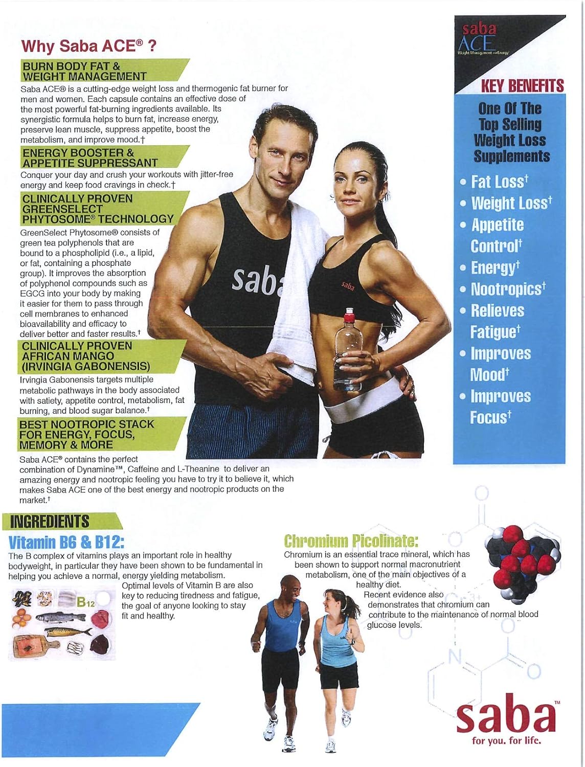 Saba ACE™ Weight Management Capsules for Women and Men- Suppress Hunger, Boost Energy, Enhance Mood, Metabolism Support- 60 Count