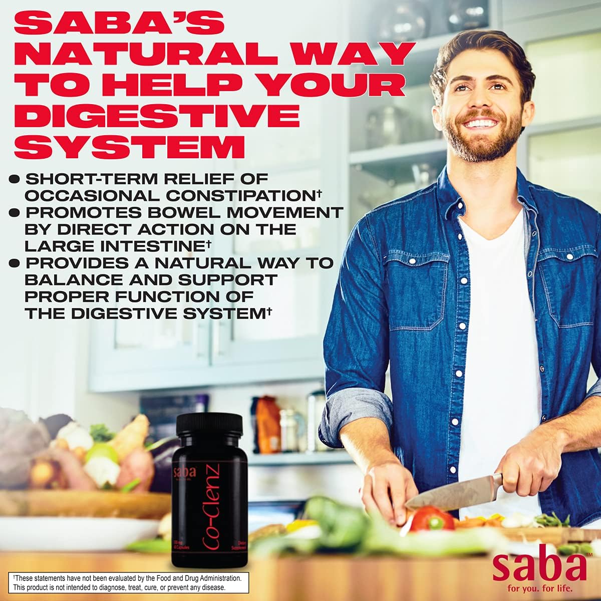 Saba Co-Clenz 5-Day Cleanse for Men & Women - Promotes Healthy Bowel Movements - Detox & Colon Health - 30 Capsules