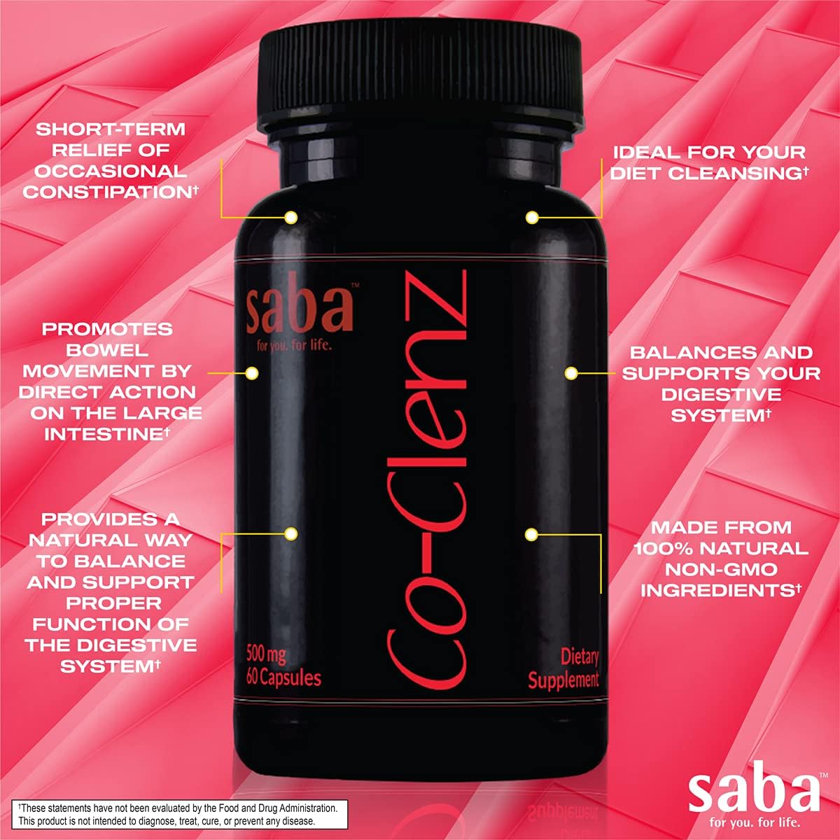 Saba Co-Clenz 5-Day Cleanse for Men & Women - Promotes Healthy Bowel Movements - Detox & Colon Health - 30 Capsules