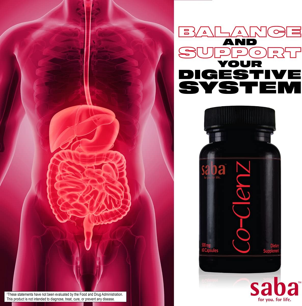 Saba Co-Clenz 5-Day Cleanse for Men & Women - Promotes Healthy Bowel Movements - Detox & Colon Health - 30 Capsules