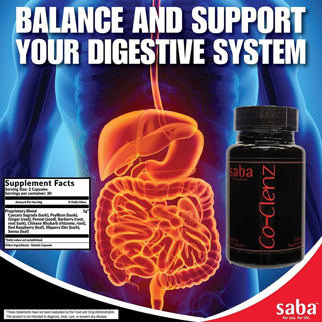 Saba Co-Clenz 5-Day Cleanse for Men & Women - Promotes Healthy Bowel Movements - Detox & Colon Health - 30 Capsules