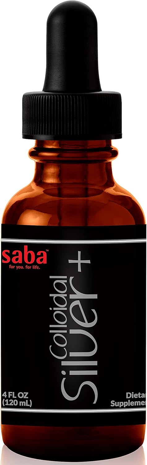 Saba Colloidal Silver 50PPM 4 oz - Boost Immune System and Promote Wellness - Versatile Household Essential for Various Uses - 24 Servings