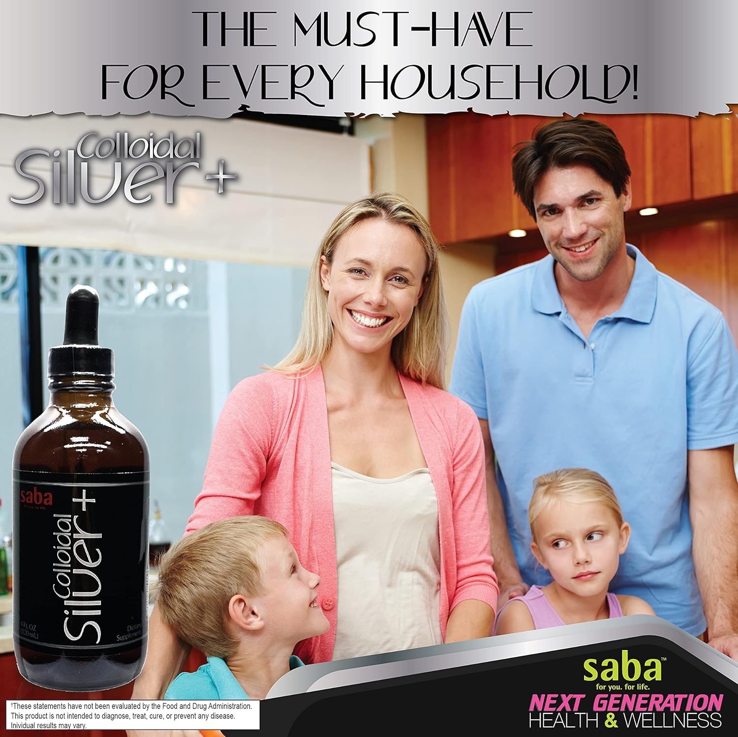 Saba Colloidal Silver 50PPM 4 oz - Boost Immune System and Promote Wellness - Versatile Household Essential for Various Uses - 24 Servings
