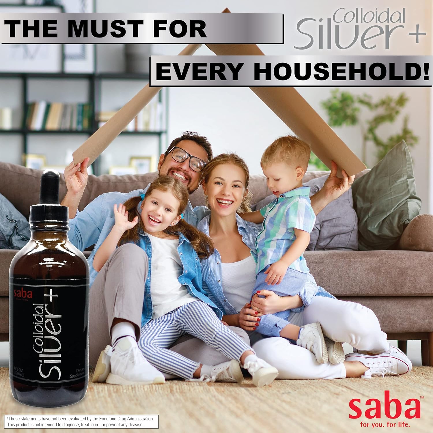 Saba Colloidal Silver 50PPM 4 oz - Boost Immune System and Promote Wellness - Versatile Household Essential for Various Uses - 24 Servings