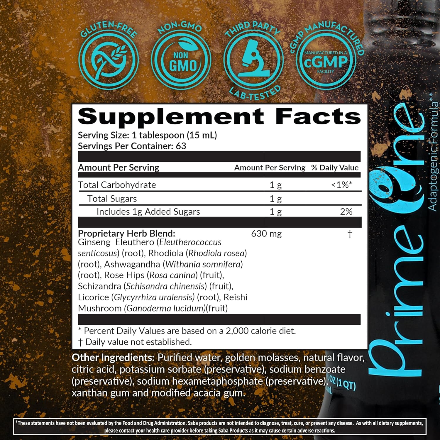 Saba Prime One HerbFuse: Premium Herbal Extract for Physical and Mental Wellness - Adaptogens - 60 Servings