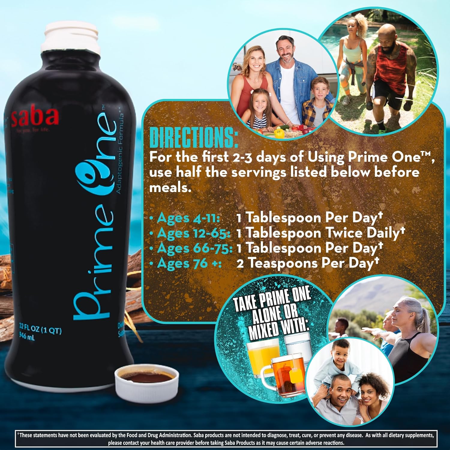 Saba Prime One HerbFuse: Premium Herbal Extract for Physical and Mental Wellness - Adaptogens - 60 Servings