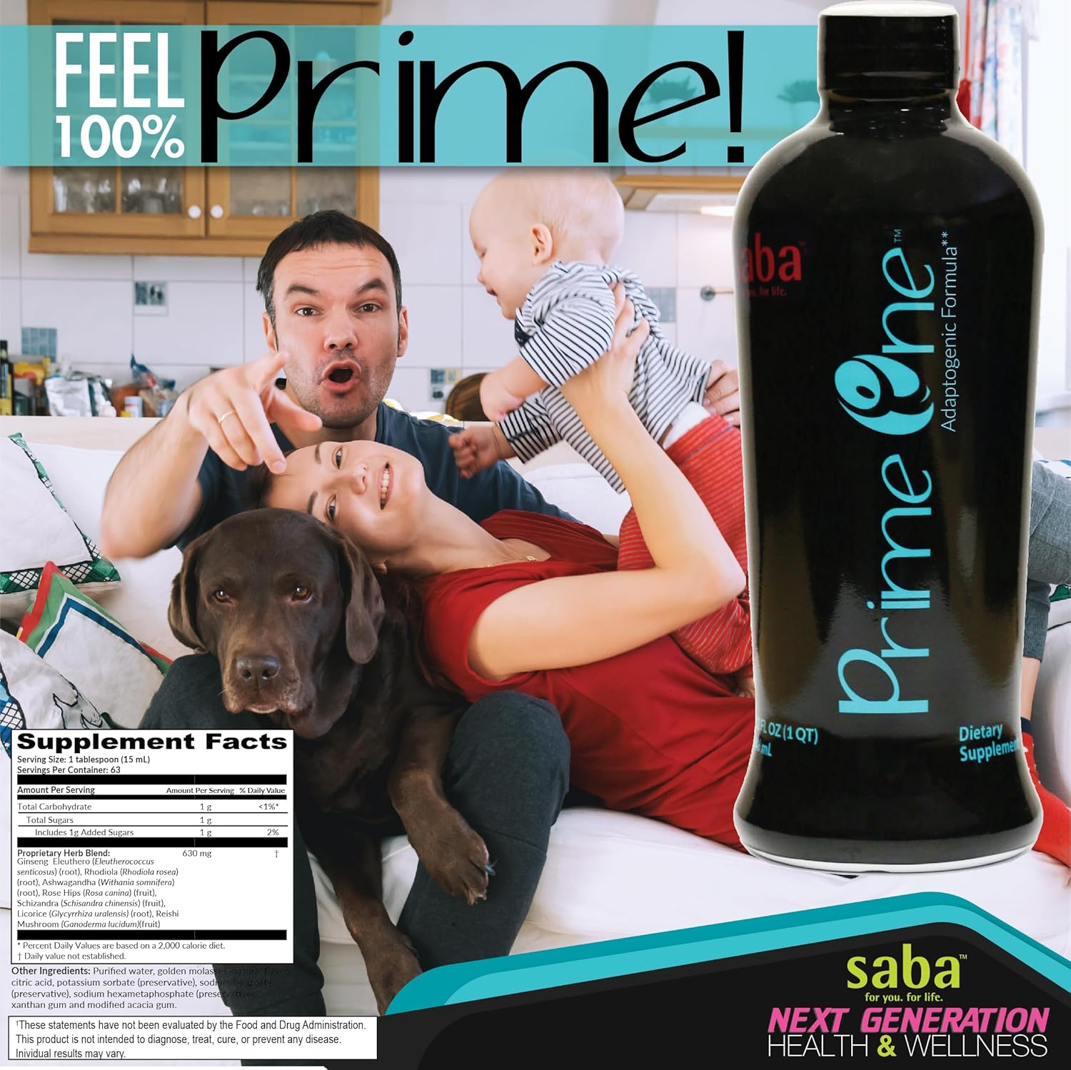 Saba Prime One HerbFuse: Premium Herbal Extract for Physical and Mental Wellness - Adaptogens - 60 Servings