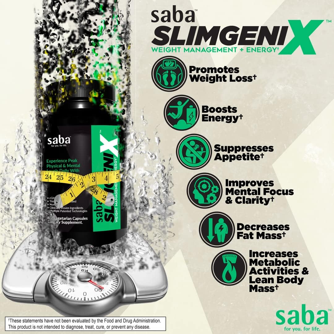 Saba SlimGenix: Energy Boost, Weight Management, Appetite Control, Focus Support - 60 Capsules