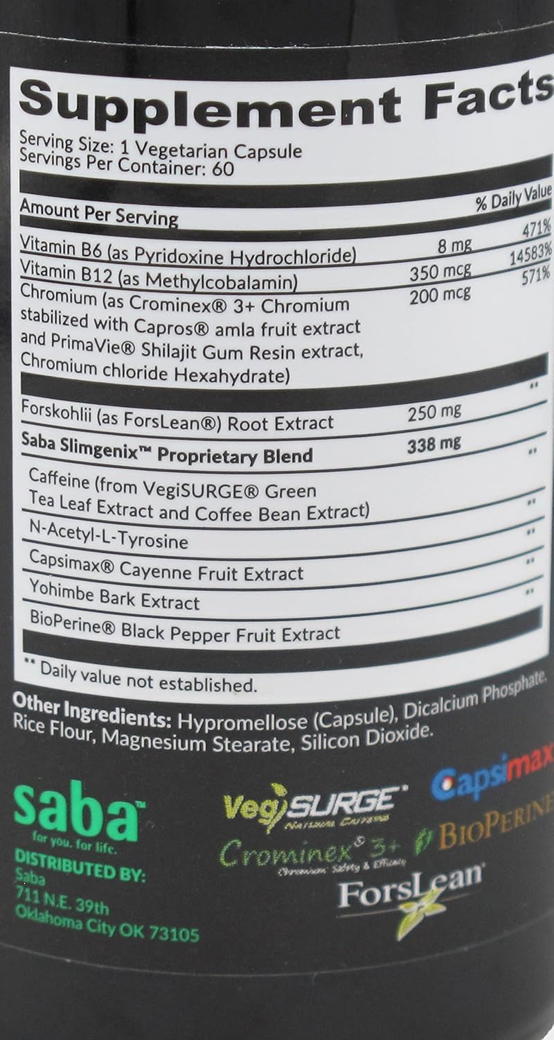 Saba SlimGenix: Energy Boost, Weight Management, Appetite Control, Focus Support - 60 Capsules