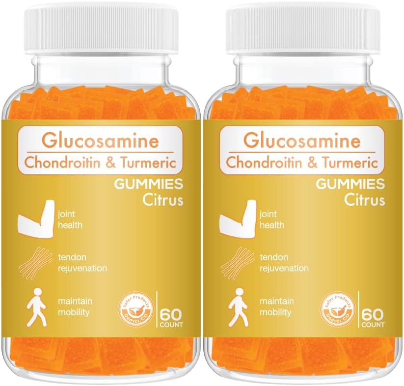 Safer Products Vegan Glucosamine Chondroitin Turmeric Citrus Gummy Vitamins - 120 Count for Joint Health & Mobility, Non-GMO & Gluten-Free