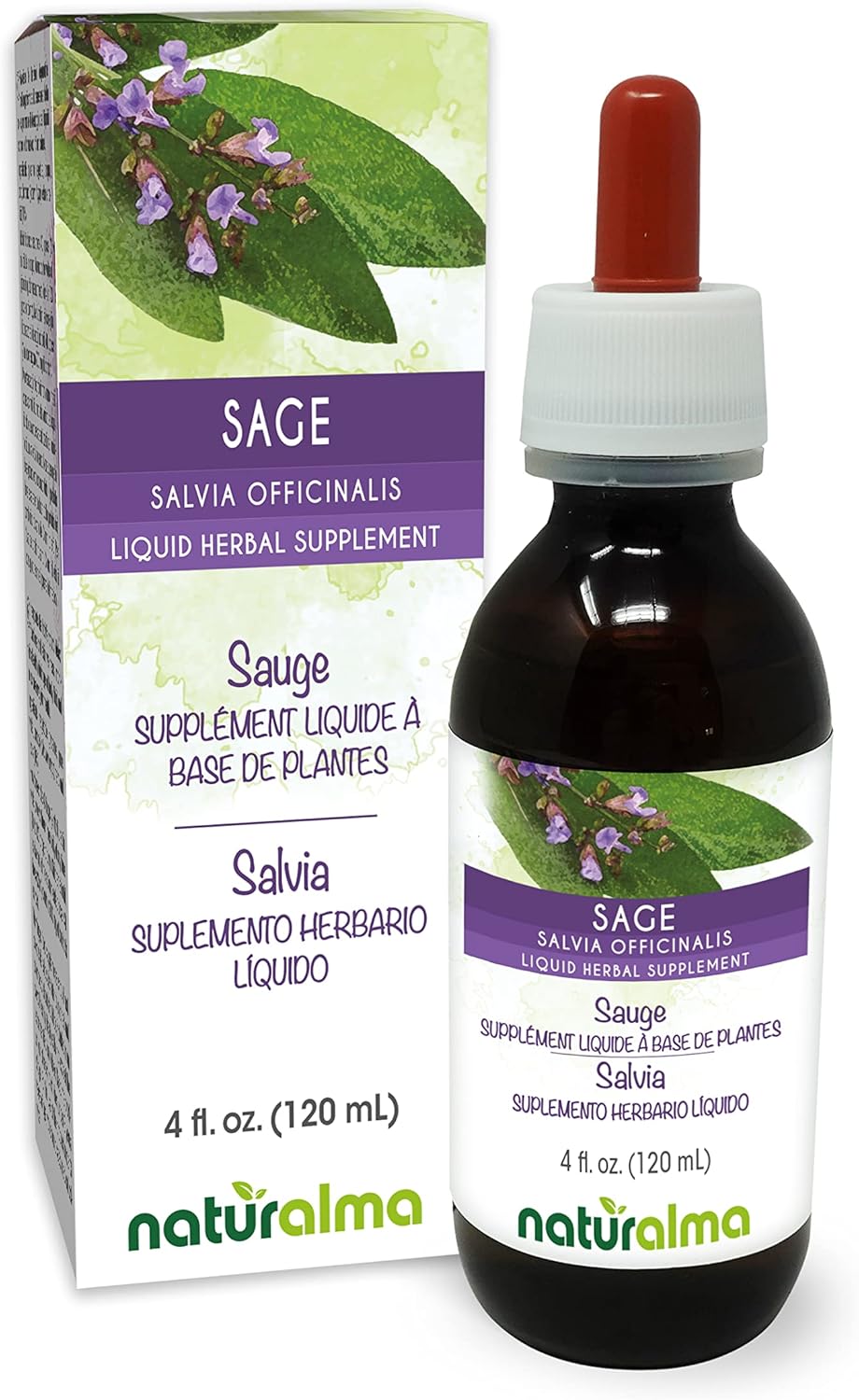 Sage Leaf Alcohol-Free Tincture - 4 fl oz Liquid Extract Drops - Herbal Supplement Vegan - Naturalma