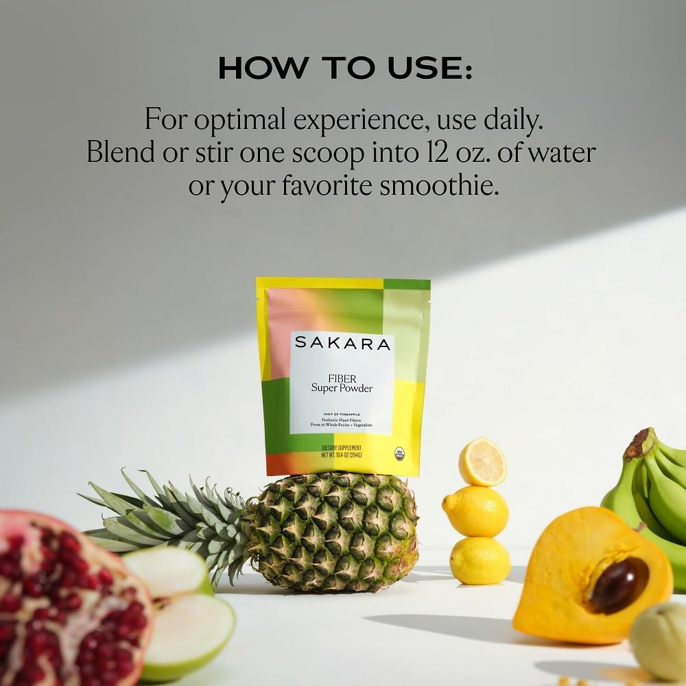 SAKARA Super Powder Bundle for Digestive Health - Metabolism, Chocolate & Fiber with Digestive Enzymes - Pineapple Flavor