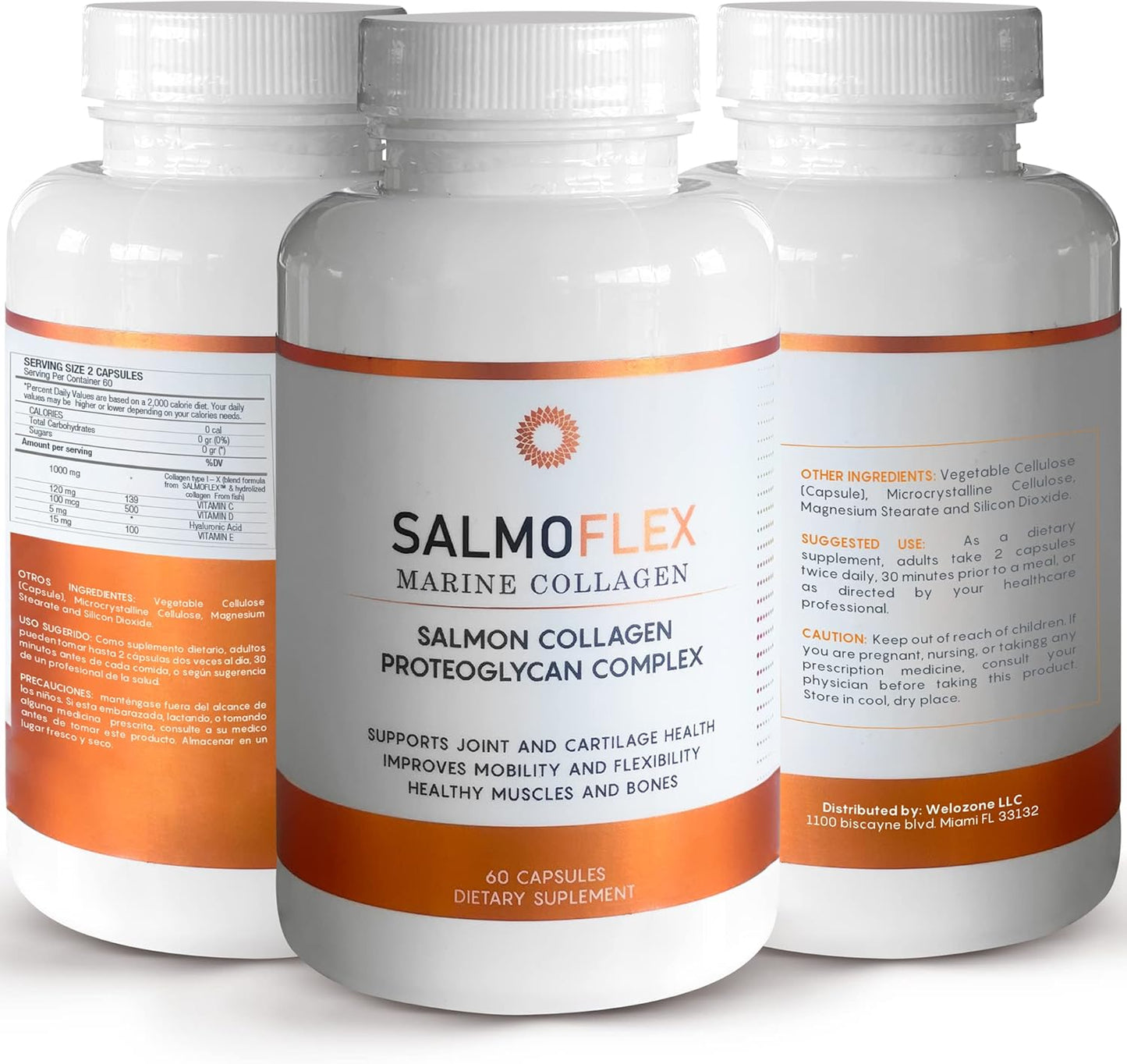Salmon Collagen Supplement with Hyaluronic Acid, Vitamin C, D, E - Bone & Joint Support - Hair, Skin, Nail Vitamins - 60 Capsules (2 Pack)