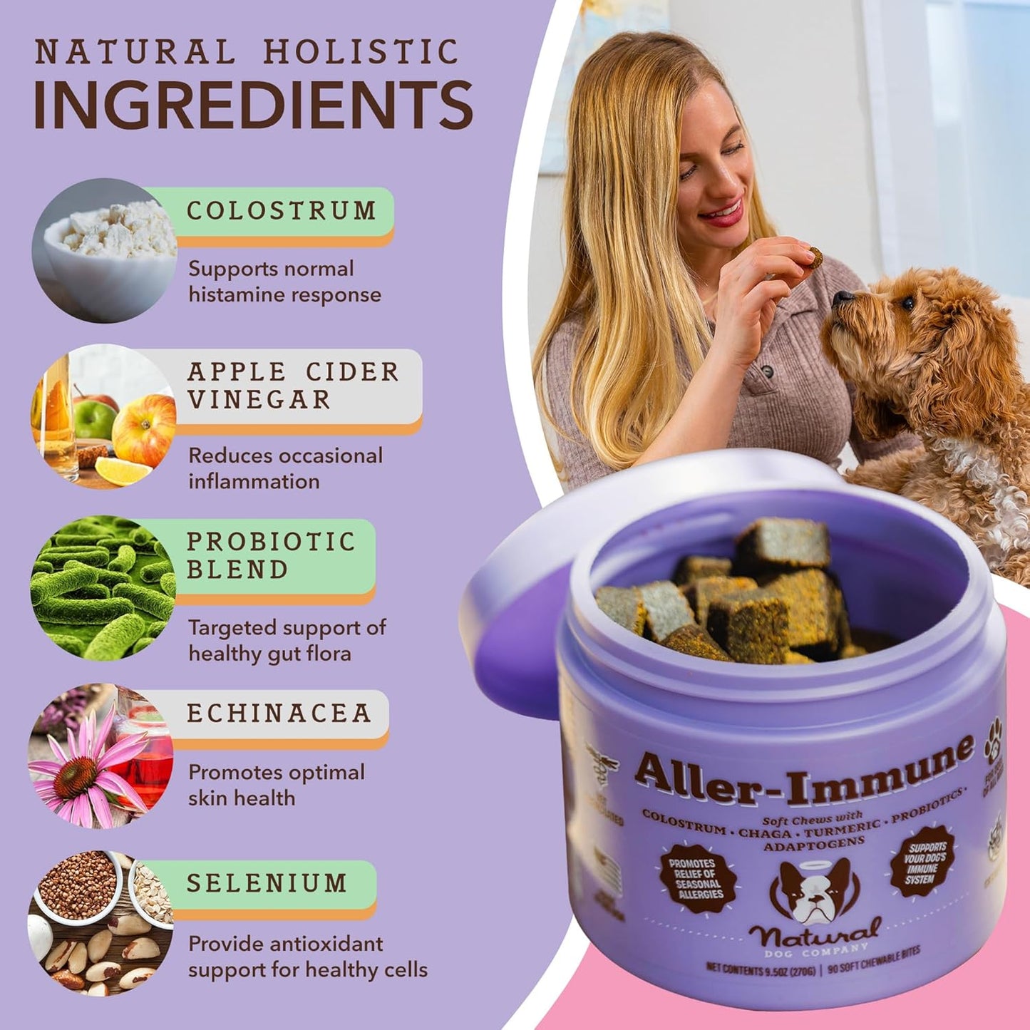 Salmon Oil & Colostrum Bundle for Dogs: Allergy Prevention & Healthy Skin - Natural Dog Company Wild Alaskan Salmon Oil & Aller-Immune Chews