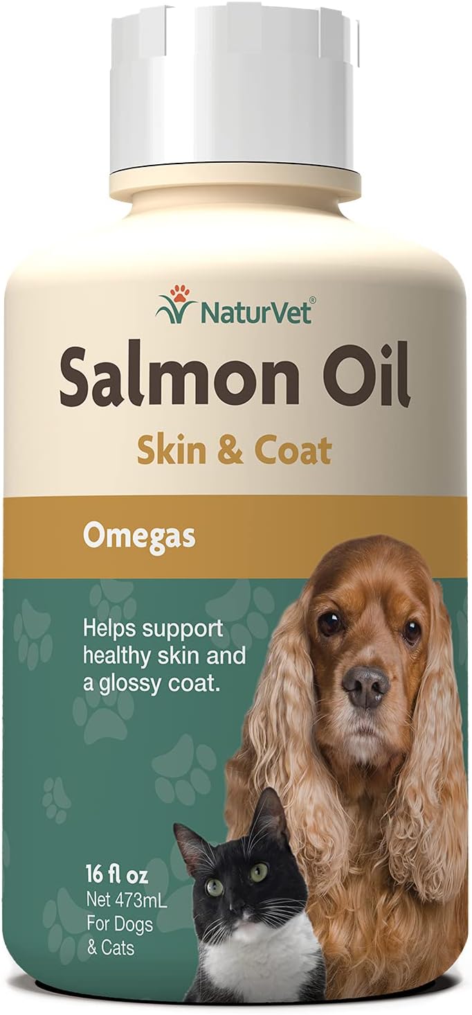 Salmon Oil Supplement for Dogs & Cats - Promotes Healthy Skin & Coats - Omega-3 & Omega-6 Fatty Acids - 16 Oz. Bottle